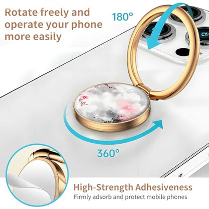 Cell Phone Ring Holder, Cute Metal Phone Grip Stand Finger Ring Kickstand, Flexible 360°Rotation Phone Tablet Case Accessories Compatible with Most Phones Pink Floral Pattern - color: Pink Floral Pattern