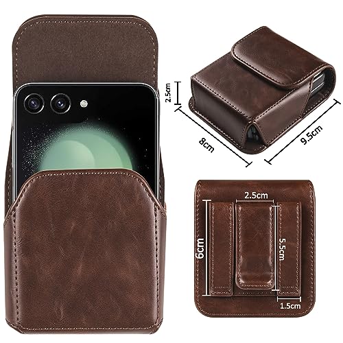 Holster for Samsung Galaxy Z Flip 7/6/5, Premium Leather Phone Pouch with Belt Clip Belt Case for Motorola Razr Plus, Moto Razr -Coffee - color: Coffee