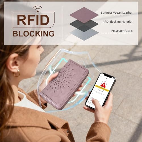 APHISON Wallet Women Large Capacity Clutch Purse For Ladies Card Holder RFID Wristlet Phone Zipper Coin Travel Pocket - color: 08-purple