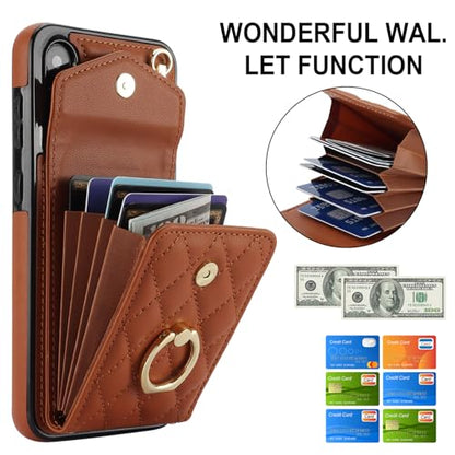 Phone Case for Samsung Galaxy S24 5G Wallet Cover with Tempered Glass Screen Protector Crossbody Wrist Strap Ring Stand RFID Blocking Credit Card Holder Cell S 24 24S G5 SM-S921U Women Men Girls Brown - color: Brown
