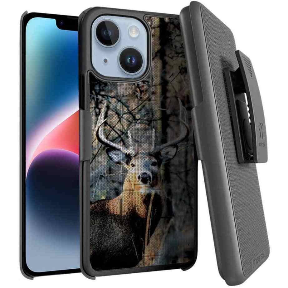 Designed for iPhone 14 Case with Belt Clip Holster - Kickstand Cover Phone Case - Camo Deer (Dots) - color: Camo Deer, style: iPhone 14