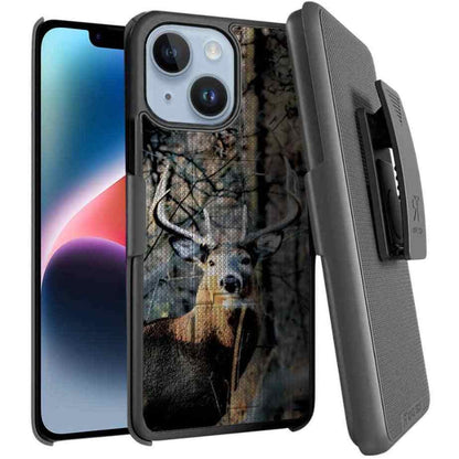 Designed for iPhone 14 Case with Belt Clip Holster - Kickstand Cover Phone Case - Camo Deer (Dots) - color: Camo Deer, style: iPhone 14