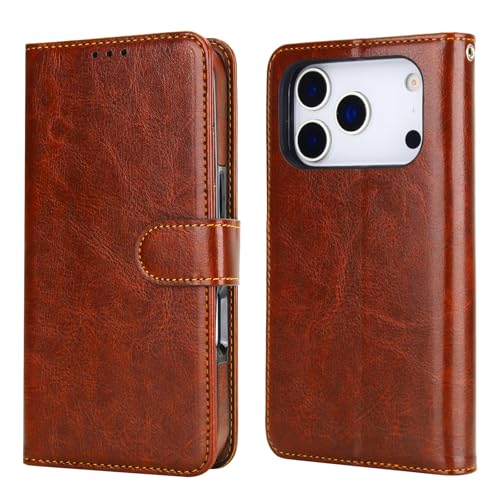 Bocasal Detachable Wallet Case Card Holder for iPhone 17 Pro, Brown | RFID Blocking Kickstand Card Slots Holder PU Leather Magnetic Shockproof Wrist Strap Removable Flip Protective Cover 6.3 inch - color: Brown