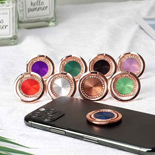 [2 Pack] Concentric Circular Texture Diamond Setting Cell Phone Ring Holder Stand, 360 Degree Rotation and 180 DegreeAdjustable Finger Ring Kickstand with Polished Metal Phone Grip (Dark Green)