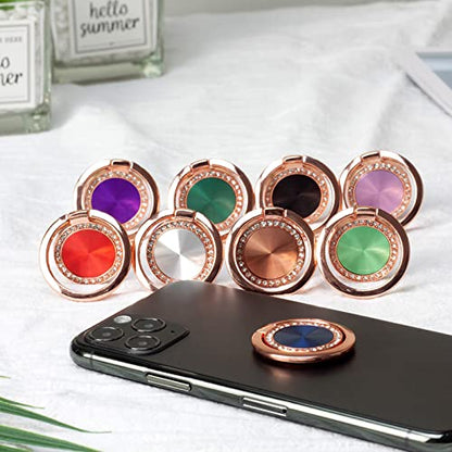 [2 Pack] Concentric Circular Texture Diamond Setting Cell Phone Ring Holder Stand, 360 Degree Rotation and 180 DegreeAdjustable Finger Ring Kickstand with Polished Metal Phone Grip (Light purple)