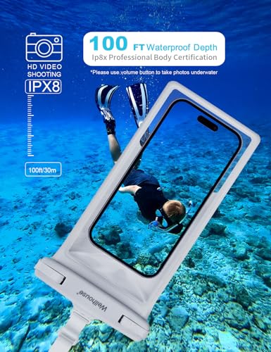 wellhouse Waterproof Phone Pouch, Waterproof Phone Case for iPhone 17 16 15 14 13 Pro Max XS Samsung, IPX8 3D Cellphone Dry Bag Beach Essentials (1 Pack - White8.0, 8 inch) - color: 1 Pack - White8.0"
