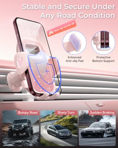 Phone Holders for Car with New Metal Hook Clip, Handy Air Vent Car Mount - color: Pink