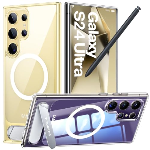 TORRAS Strong Magnetic & Seamless Stand for Samsung Galaxy S24 Ultra Case for MagSafe, Mil-Grade Drop Protection, Adjustable Kickstand for Samsung Galaxy S24 Ultra Case, Anti-Yellowing Diamond Clear - color: Clear, size: Galaxy S24 Ultra