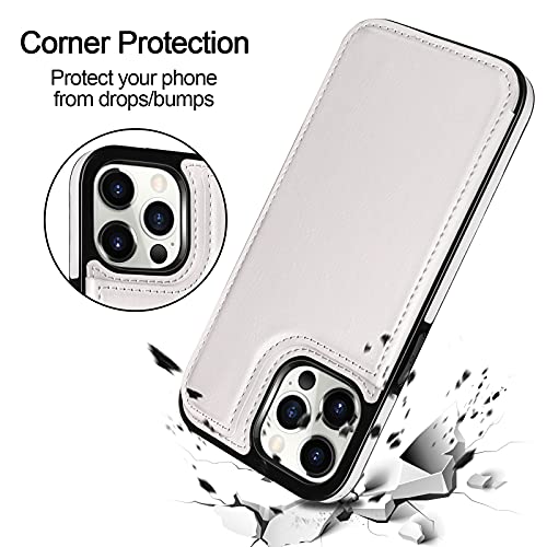 HianDier for iPhone 13 Pro Max Wallet Case with Card Holder Slot White | Phone Case iPhone 13 Pro Max for Women Men Slim Protective With Flip Folio Soft Pu Leather Magnetic Closure Cover 6.7-inch - color: White