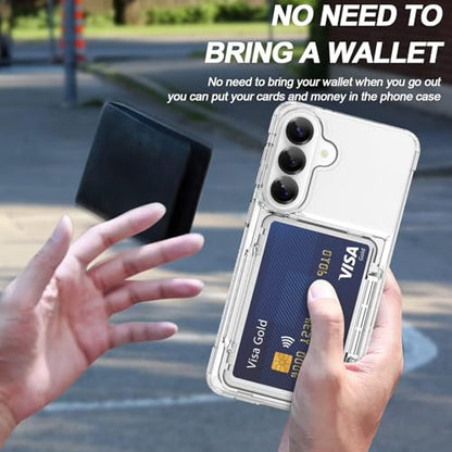 Wallet Case for Samsung Galaxy S26 with 3 Credit Card Holder Clear | Slot Shockproof Hybrid Heavy Duty Protection Clear Phone Cover Compatible with Galaxy S26 6.3 Inch (Clear) - color: Clear, size: Samsung Galaxy S26