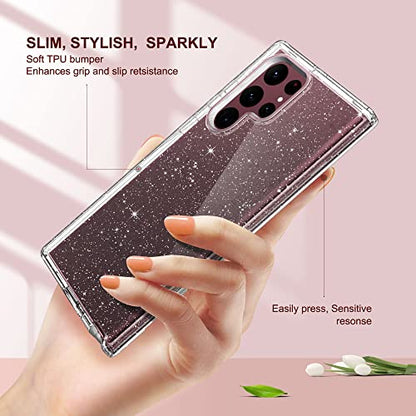 ULAK Compatible with Galaxy S22 Ultra 5G Case Heavy Duty, Clear Glitter | Shockproof Hybrid Soft TPU Bumper Drop Protection Transparent Phone Case for Galaxy S22 Ultra 5G 6.8 inch - color: Clear Glitter