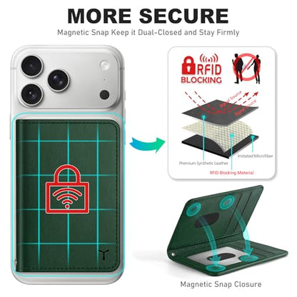 TUCCH for Magsafe Wallet, 6 Card Slots with RFID Blocking, Evergreen | for iPhone 17/17e/16/15/14/13/12 Pro/Pro Max/Plus, Clear ID Window, Magnetic Closure, PU Leather - color: Evergreen