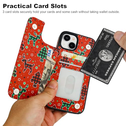 HAOPINSH for iPhone 13/14 Wallet Case with Card Holder, Christmas Santa Tree Deco Pattern Back Flip Case PU Leather Kickstand Card Slots Case for Women Girls, Double Magnetic Clasp Shockproof 6.1" - color: Santa deco