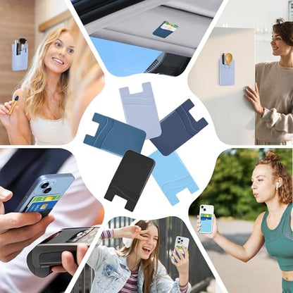 Senose Card Holder for Phone Case, Dual Pocket Silicone Phone Wallet Stick On Compatible for iPhone, Samsung and Most of Cell Phones (Navy Blue, Black) - color: Navy Blue+Black