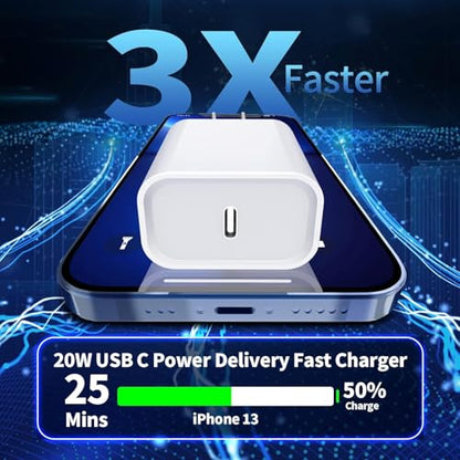 Fast iPhone Charger 10FT, [MFi Certified] Extra Long Charge Fast Charging 2Pack 20W USB C Wall Charger Block Plug 10FT Lightning Cable Cord Compatible for iPhone 14/14 Pro/14 Pro Max/13/12/11/XS/XR/X
