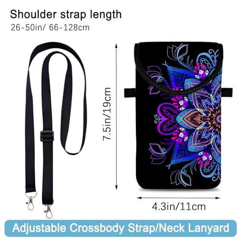 Neoprene Cell Phone Sleeve Pouch Case Bag with Crossbody Strap Neck Lanyard for Women 7.5 X 4.3 in Blue Flower - color: Blue Flower