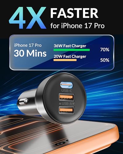 3-Port 70W Fast Car Charger for iPhone 14 13 12 11 Pro Max SE XR XS X 8 7 6 - color: Black