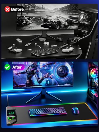 Magnetic Wireless Charging Mouse Pad Gaming, 31.5"x15.8" Large Desk Mat - color: RGB-31.5"x15.8"-Mag