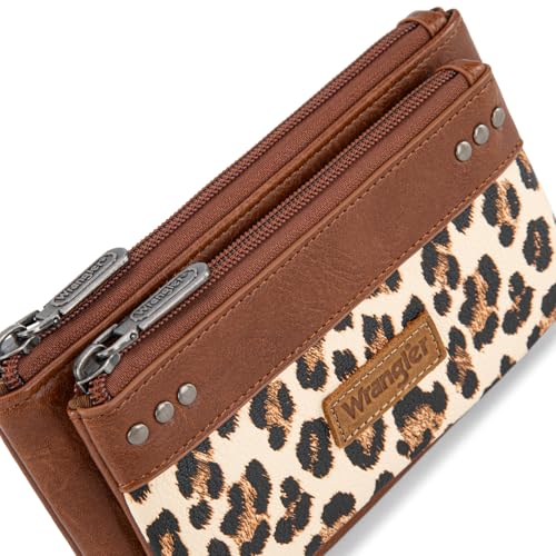 Montana West X Wrangler Brown Wallet Women Double Zipper Pocket Wallet with Rfid Blocking Large Phone Western Women's Wallets Card Cases & Money Organizers - color: Brown