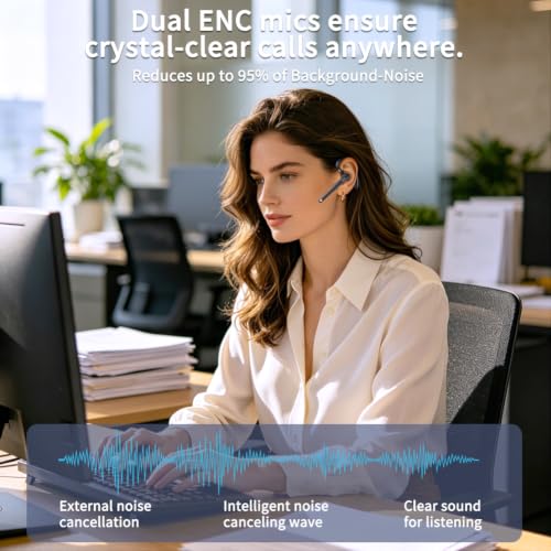 Hsility Bluetooth Headset for Work V6.1 Business Earbud with 500 mAh Charging Case，100Hrs Talk Time Dual Noise Cancel Wireless Earpiece,CVC8.0 Noise Cancelling Wireless Earbud for Trucker/Home/Office - color: Black