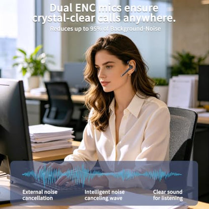 Hsility Bluetooth Headset for Work V6.1 Business Earbud with 500 mAh Charging Case，100Hrs Talk Time Dual Noise Cancel Wireless Earpiece,CVC8.0 Noise Cancelling Wireless Earbud for Trucker/Home/Office - color: Black