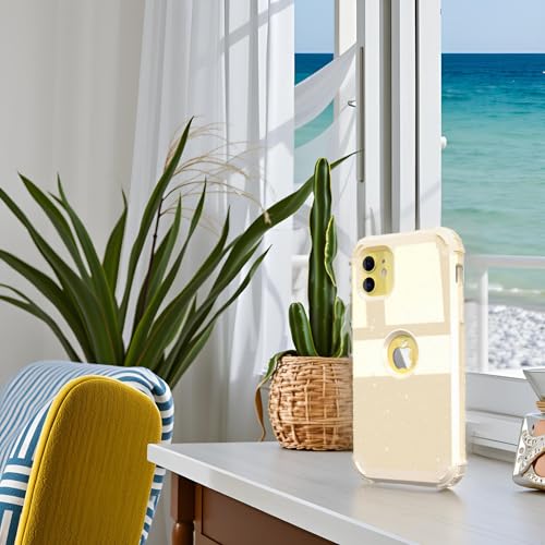 IDweel for iPhone 11 Case with Screen Protector(Tempered Glass), Hybrid 3 in 1 Shockproof Slim Fit Heavy Duty Protection Hard PC Cover Soft Silicone Bumper Full Body Case,Glitter Yellow - color: Glitter Yellow