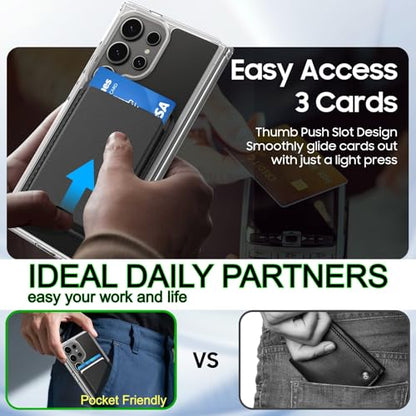 Magnetic for Samsung Galaxy S24 Ultra Wallet Case with Card Holder﻿ | Compatible with MagSafe, Shockproof Phone Cover with Detachable RFID Blocking Card Slot, Clear & Black - color: Clear with Black, size: S24 Ultra 6.8"