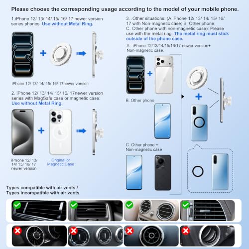 for MagSafe Car Mount,【22 N55 Super Magnets】 Magnetic Phone Holder for Car Air Vent, Cell Phone Mount Car Accessories Compatible with iPhone 17 16 15 14 13 12 Pro Max (White) - color: White