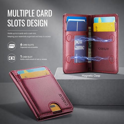 for MagSafe Wallet, Magnetic Phone Wallet RFID Blocking, 6 Cards Holder with Cash Slot,Compatible with Magsafe Phones and Cases for iPhone 17/16/15/14/13/12Pro/Max/Plus - color: wine red