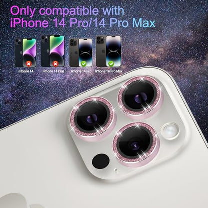 Camera Lens Protector for iPhone 14 Pro/14 Pro Max, Glitter Pink - color: Glitter Pink