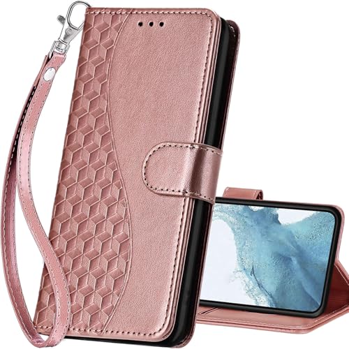 for Samsung Galaxy S23 Wallet case, Rose Gold | 3 Card Holders, Kickstand, Shockproof TPU Shell, PU Leather, Magnetic Closure, Protective Flip Folio Cover, Women - color: 5