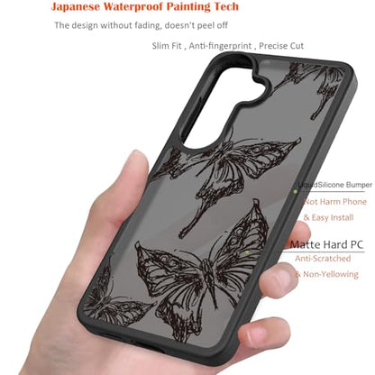 for Samsung Galaxy S26 5G Case: Cute Flowers Floral Design for Girls Women Translucent Matte Slim Soft TPU Bumper Shockproof Silicone Cell Phone Cover (Black Butterfly) - color: Butterfly