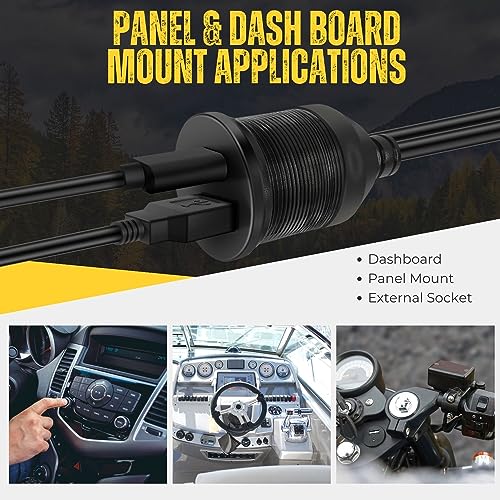 TNP Dual USB 3.0 Flush Panel Mount Extension Cable for Car Dash, 6 ft - size: 2 Ports USB-A + C (3 Feet)
