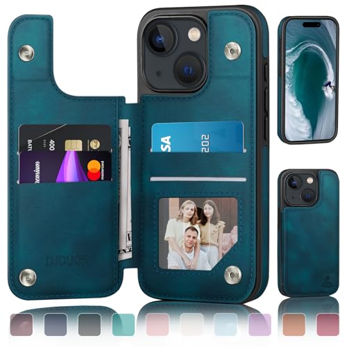 DJDUCK Designed for iPhone 15 Case Wallet with Card Holder, [Magnetic Clasp Cover] [RFID Blocking Leather Protection] Shockproof Women Men Cases 6.1 Inch for Apple 15 Teal - color: Teal