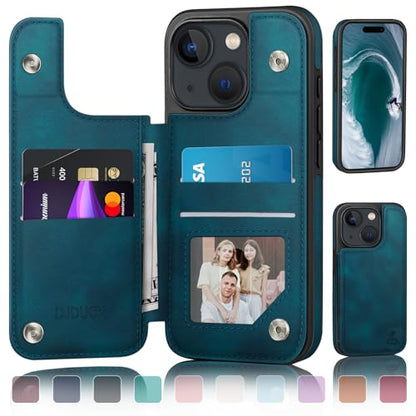 DJDUCK Designed for iPhone 15 Case Wallet with Card Holder, [Magnetic Clasp Cover] [RFID Blocking Leather Protection] Shockproof Women Men Cases 6.1 Inch for Apple 15 Teal - color: Teal