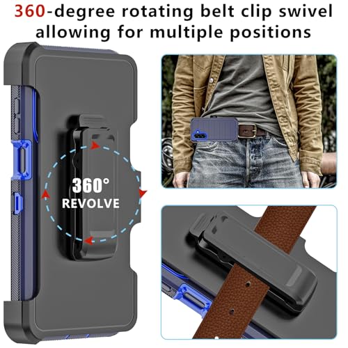 for Samsung Galaxy A17 Case with Belt Clip Holster & Kickstand, Heavy Duty 3-Layer Military Grade Rugged Full Body Protection Cover Case for Galaxy A17 5G (Navy Blue/Blue) - color: Navy Blue/Blue