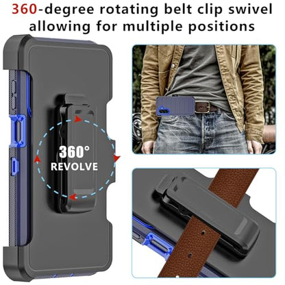 for Samsung Galaxy A17 Case with Belt Clip Holster & Kickstand, Heavy Duty 3-Layer Military Grade Rugged Full Body Protection Cover Case for Galaxy A17 5G (Navy Blue/Blue) - color: Navy Blue/Blue