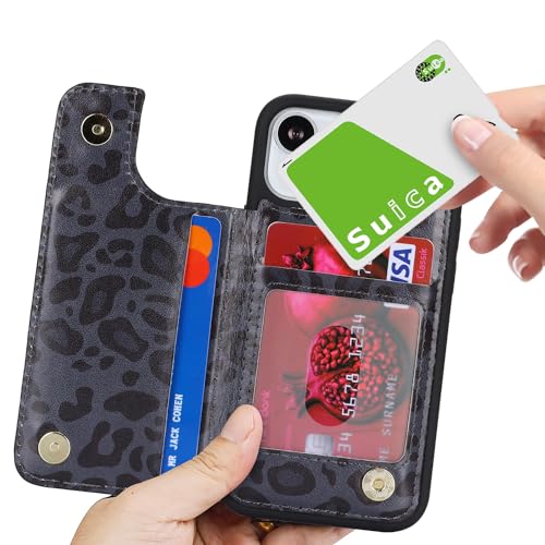 iCoverCase Compatible with iPhone 13 Mini Case with Card Holder, Wallet Phone Case for Women Men RFID Blocking PU Leather Protective Case 5.4 Inch (Black Leopard) - color: Black Leopard