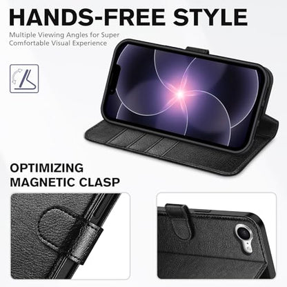 TUCCH Case Wallet for iPhone 17e/16e (6.1"), Flip Stand, Textured Black | 4 Card Holders, Kickstand, PU Leather, Magnetic Closure, Shockproof TPU Shell, Protective Flip Cover - color: Black - Textured