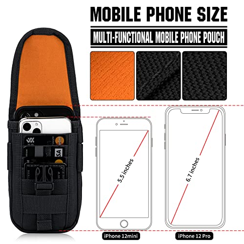 Tactical Phone Holster Pouch Case, Molle Gadget Bag Molle Attachment Belt Holder Waist Bag for 4.7"-6.9" with US Flag Patch for iPhone 18 Pro Max/17 Pro/16 Pro/15 Pro - color: Black