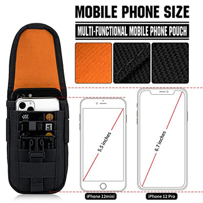 Tactical Phone Holster Pouch Case, Molle Gadget Bag Molle Attachment Belt Holder Waist Bag for 4.7"-6.9" with US Flag Patch for iPhone 18 Pro Max/17 Pro/16 Pro/15 Pro - color: Black
