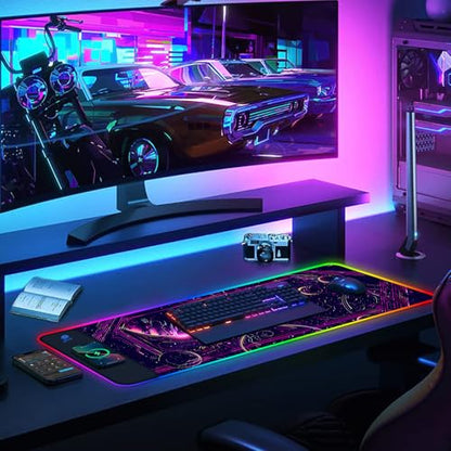 AIMSA Wireless Charging,15W Wireless Fast Charging with Mouse Pad, Large Keyboard RGB Mouse Pad with 14 LED Light Modes, Non-Slip Desk Pad, Purple Planet - color: Purple Planet