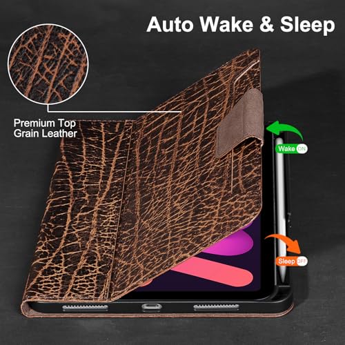 Gexmil Premium Leather Case for iPad mini 7 (A17 Pro) 2024 / iPad mini 6 Generation 2021 8.3 Inch,Pencil Holder, Magnetic Closure,Shockproof Cowhide Cover,Adjustable Stand,Buffalo Brown - color: Buffalo Brown