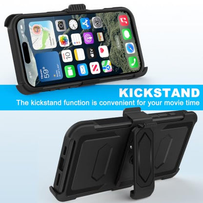 Belt Clip Holster Compatible with iPhone 14 Pro Max Defender Case with 360° Rotating Stand - Heavy-Duty Protection, Drop-Proof and Shock-Resistant, Magnetic, Black - size: iPhone 14 ProMax 6.7