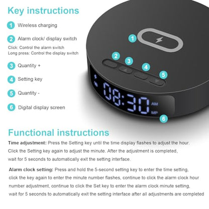 25W Max Fast Wireless Charger with Alarm Clock,Wireless Charging Pad - color: Black pad