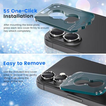 imluckies Glitter Camera Lens Protector for iPhone 17 6.3", [AR+AF] HD Clear Tempered Glass Lens Cover, 9H Scratch Resistant Individual Metal Shiny Ring, Case Friendly & Easy Install, Bling Black - color: Bling Black