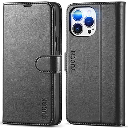 TUCCH Wallet Case for iPhone 13 Pro Max (6.7") 2021, 4 Card Holders, Black - color: Black