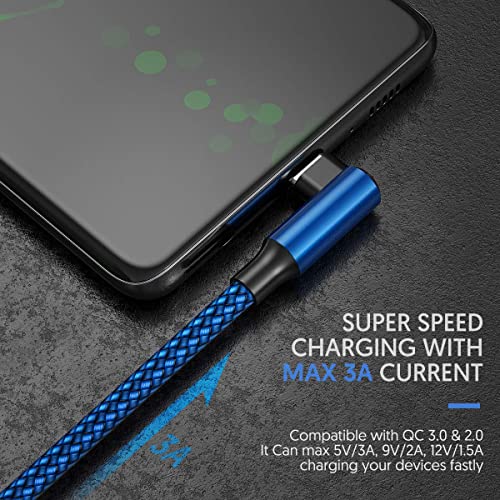 USB C Cable 90 Degree [3 Pack 10FT], USB A to USB C Right Angle Nylon Braided Fast Charging Cable for iPhone 16 Pro Max/16Pro/16Plus/16/15 Pro Max, Samsung Galaxy S24 Ultra/S24/S23 Ultra, iPad Air6