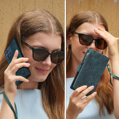 Harryshell Detachable Wallet Leather Case Compatible with Motorola Moto G Stylus 5G 2025/2026 Magnetic Phone Case Zipper with Cash Coin Pocket Multi Card Slots Holder Wrist Strap (Flower Teal) - color: Flower Teal, size: Moto G Stylus 5G 2025