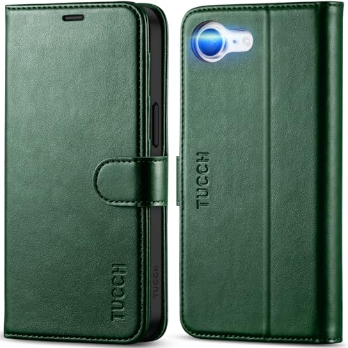 TUCCH Wallet Case for iPhone 17e & 16e (6.1"), 4 Card Slots, Evergreen | RFID Blocking, Viewing Stand, Shockproof TPU Shell, PU Leather, Magnetic Closure, Protective Folio Flip Cover - color: Evergreen